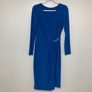 Lauren Ralph Lauren Blue Rhinestone Embellished Faux Wrap Midi Dress Size 8